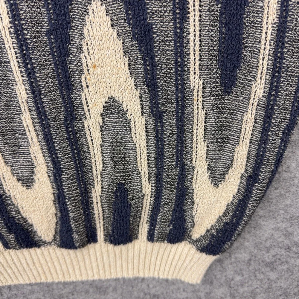 VTG Mondo Sweater Mens Medium Beige Gray Abstract Geometric 3D Knit Italy 90s